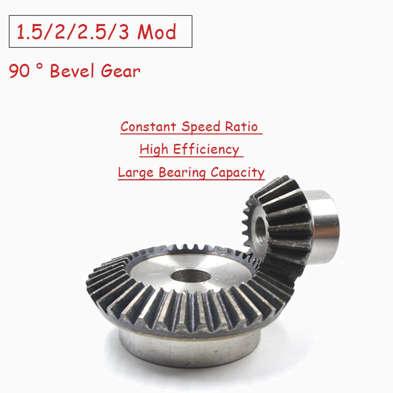 1:2/1:3 Metal Motor Bevel Gears 1.5-3 Modulus 15-54Tooth 90° Pairing 45# Steel