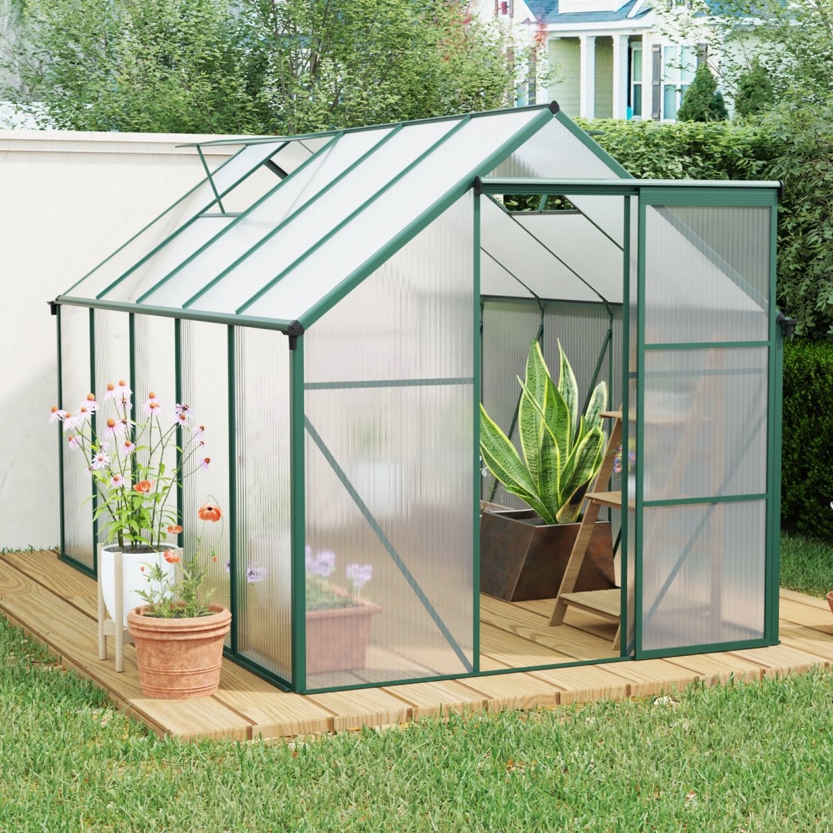 6X10FT Polycarbonate Greenhouse Raised Base and Anchor Aluminum Heavy Duty Walk - in Greenhouses for Outdoor Backyard in All Season - HomeDIYer