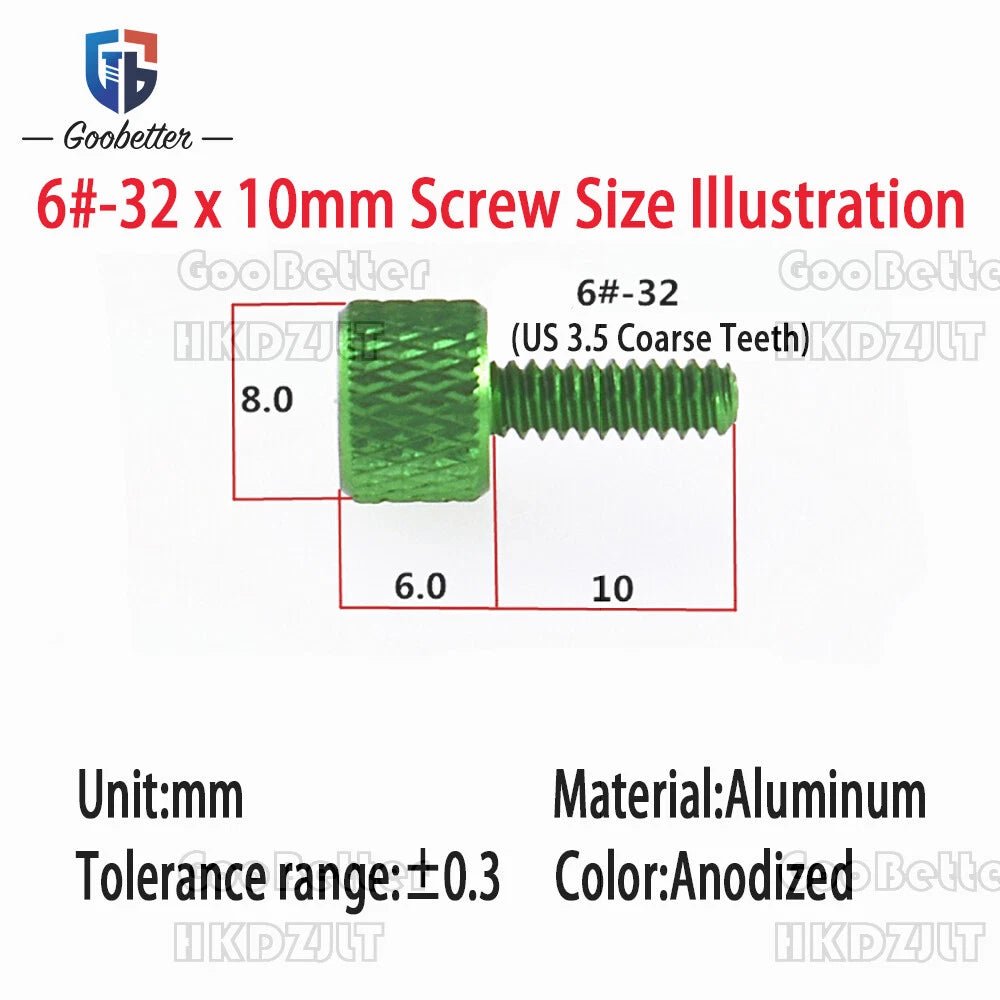 UNC 6 - 32 x 10mm Aluminum Knurled Thumb Screws — 10 Colors, Hand - Tighten Grip Knob - HomeDIYer