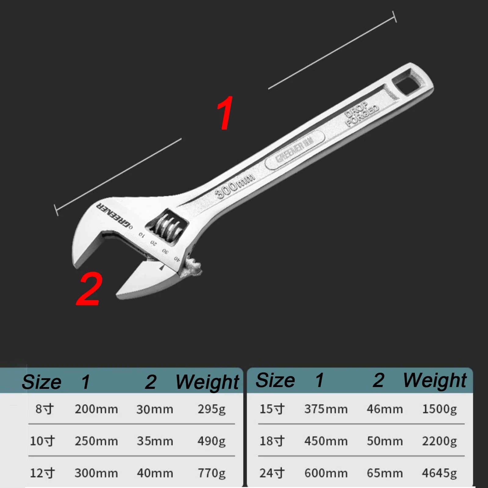 Adjustable Spanner Wrench 10" 250mm Chrome Vanadium Steel Professional Hand Tool