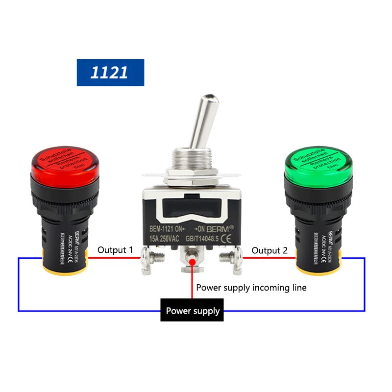 Toggle Rocker Switch 3-Pin 2-Position ON-ON 15A 250V AC — BEM-1121