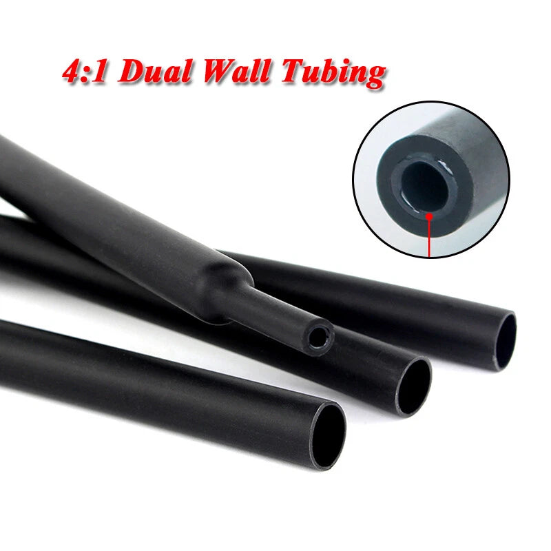 Black Adhesive Heat Shrink Tubing 4:1 Ratio — Waterproof Glue-Lined Sleeving (4mm–40mm)