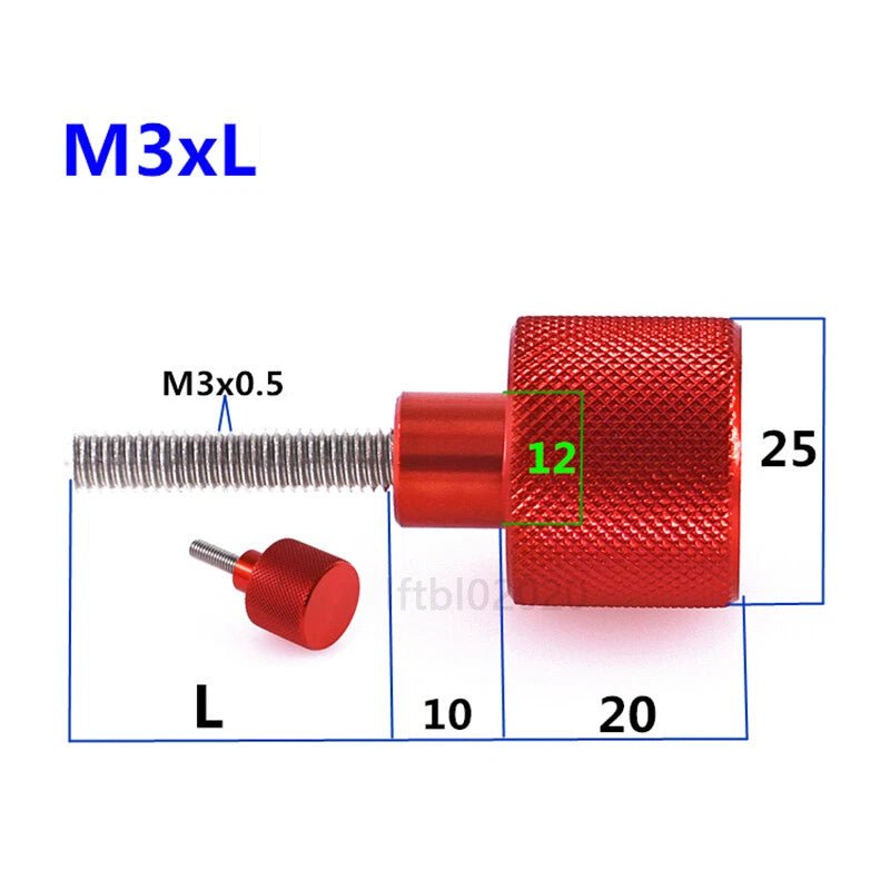 M3 Knurled Thumb Screws — Aluminum Handle + Stainless Steel Thread Rod, 5–60mm, Black & Red - HomeDIYer