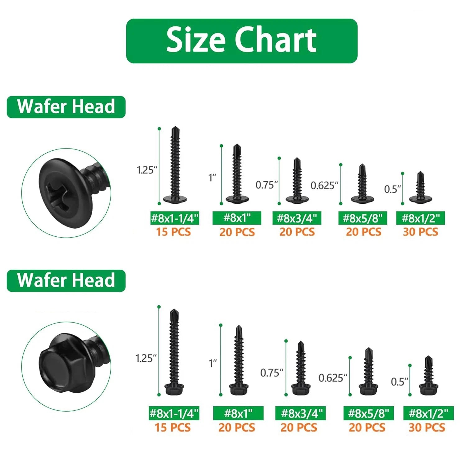 370pcs #8 Hex Washer & Truss Head Self‑Drilling Screws – 410 Stainless Steel, Black Oxide