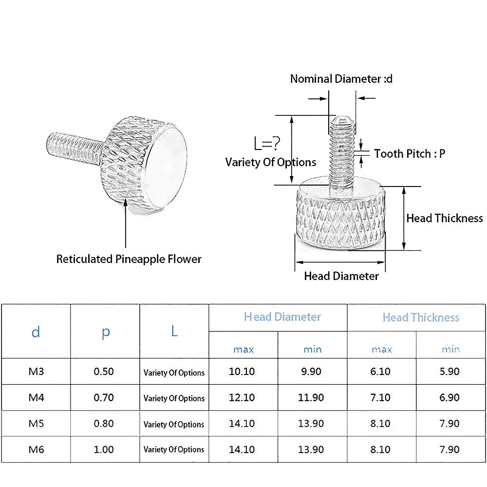 M3 M4 Knurled Thumb Screws – Aluminum Alloy Flat Head Hand Knob Bolts