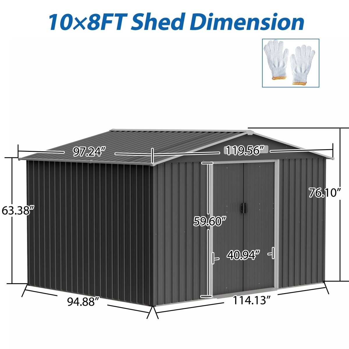 10X8 FT Outdoor Tool Storage Shed with Metal Foundation & Lockable Doors, All Weather Metal Sheds for Garden, Patio, Backyard, Lawn, Gray - HomeDIYer