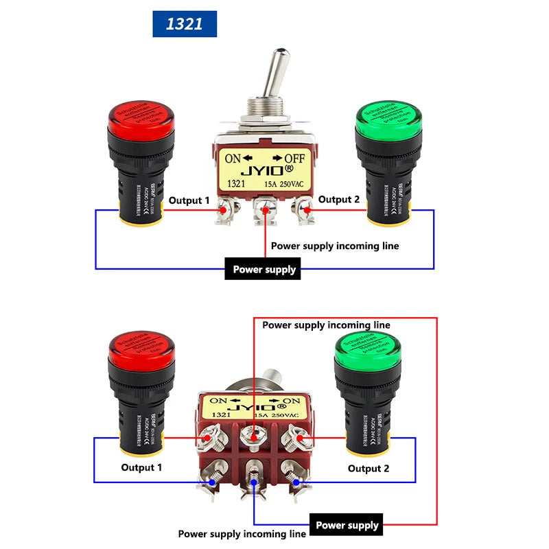 6-Pin DPDT Toggle Switch ON/OFF 2-Position 15A 250VAC – E-TEN 1321 (Car, Boat, Panel)