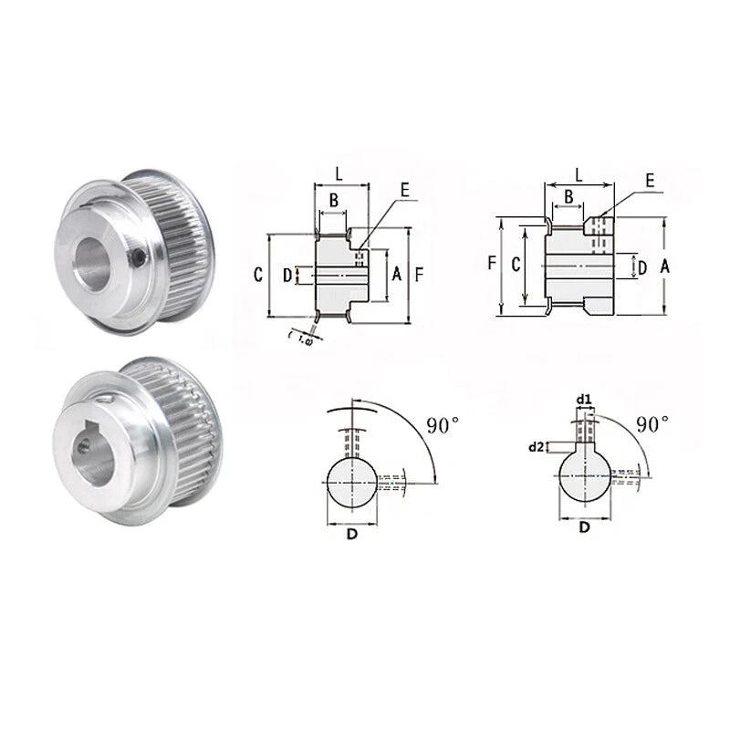 3M Timing Belt Pulley 12T-35T BF/K Type Synchronous Wheel Bore 4-20mm Width 16mm