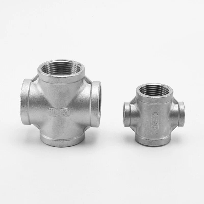 Stainless Steel BSP Equal Cross Pipe Fitting — Female Thread 4-Way, 1/4" to 2"