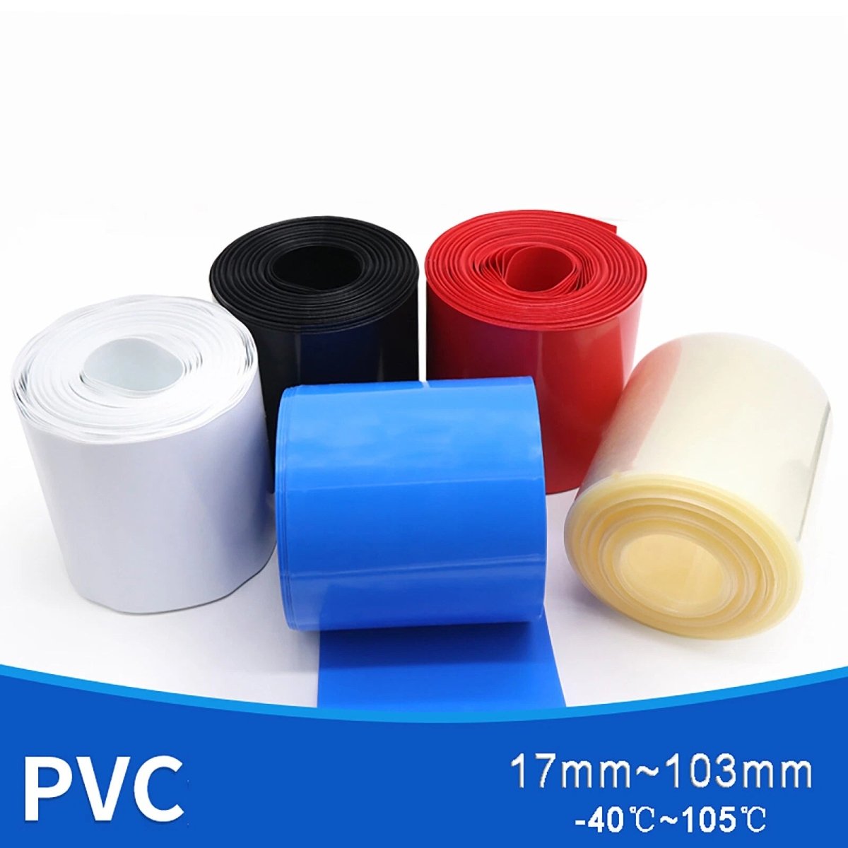 PVC Heat Shrink Tubing – Flat Wide 17mm–103mm | 5 Colors | 1m / 5m / 20m Rolls - HomeDIYer