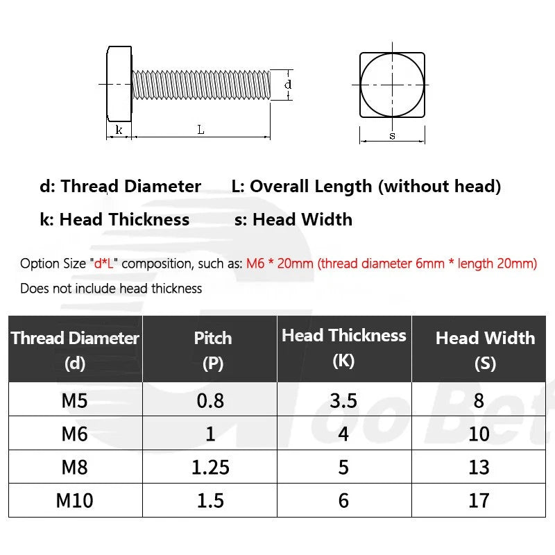 M5 T - Bolt Square Head Screws — Stainless Steel 304 (A2) for T - Slot Aluminum Extrusion Profiles - HomeDIYer