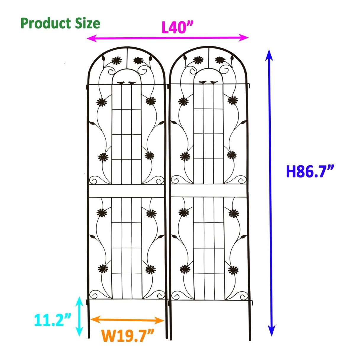 Metal Garden Trellis 86.7" x 19.7" Rustproof Trellis for Climbing Plants Outdoor Flower Support Green - HomeDIYer