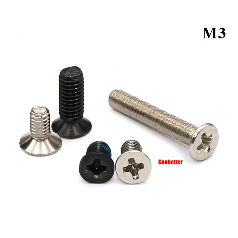 KM3 Phillips Countersunk Machine Screws – M3 x 3–18mm, Carbon or 304 Stainless, Multiple Finishes (Cross Flat Head)