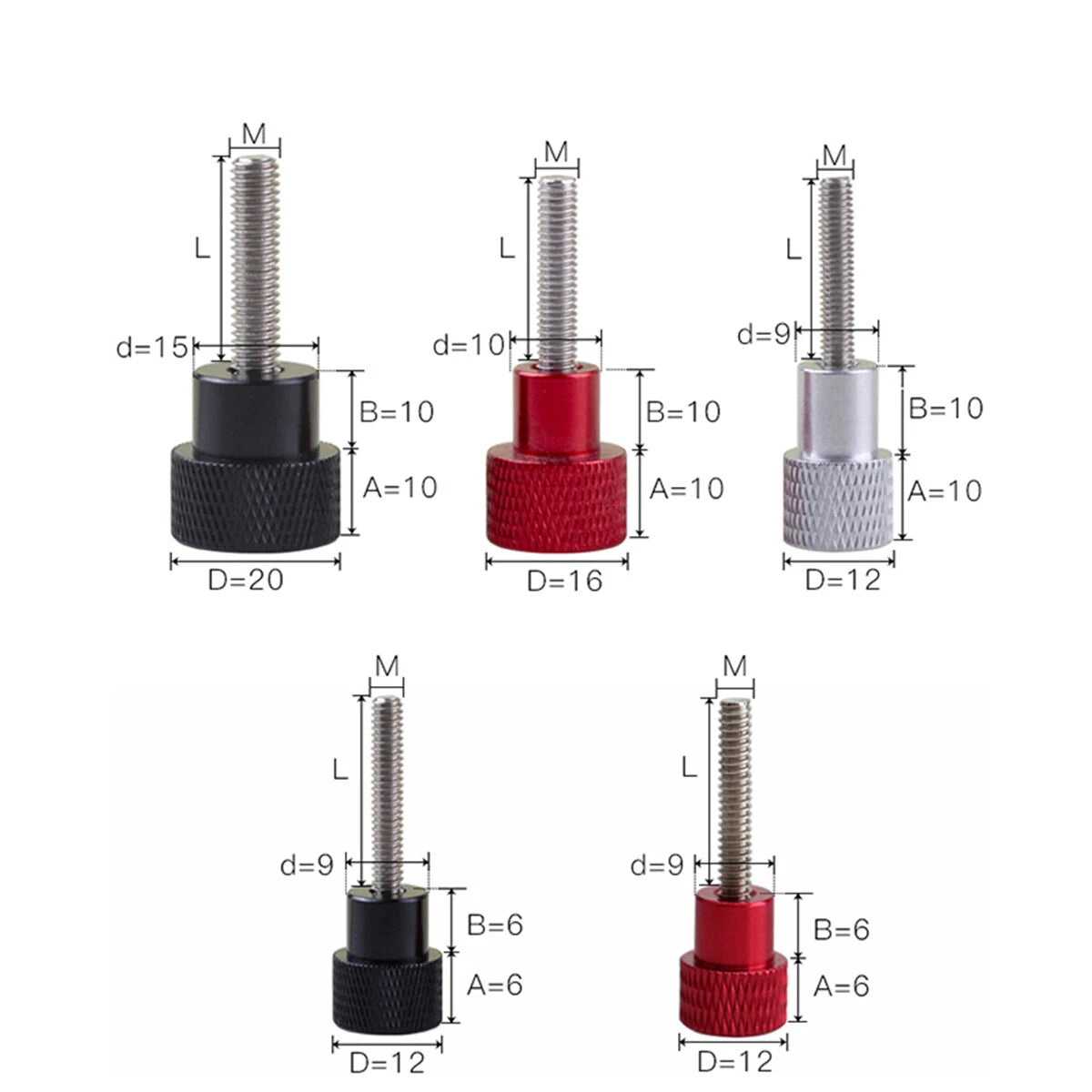 M6 Knurled Thumb Screw Aluminium Handle+Stainless Rod High Hand Grip Knob Screws