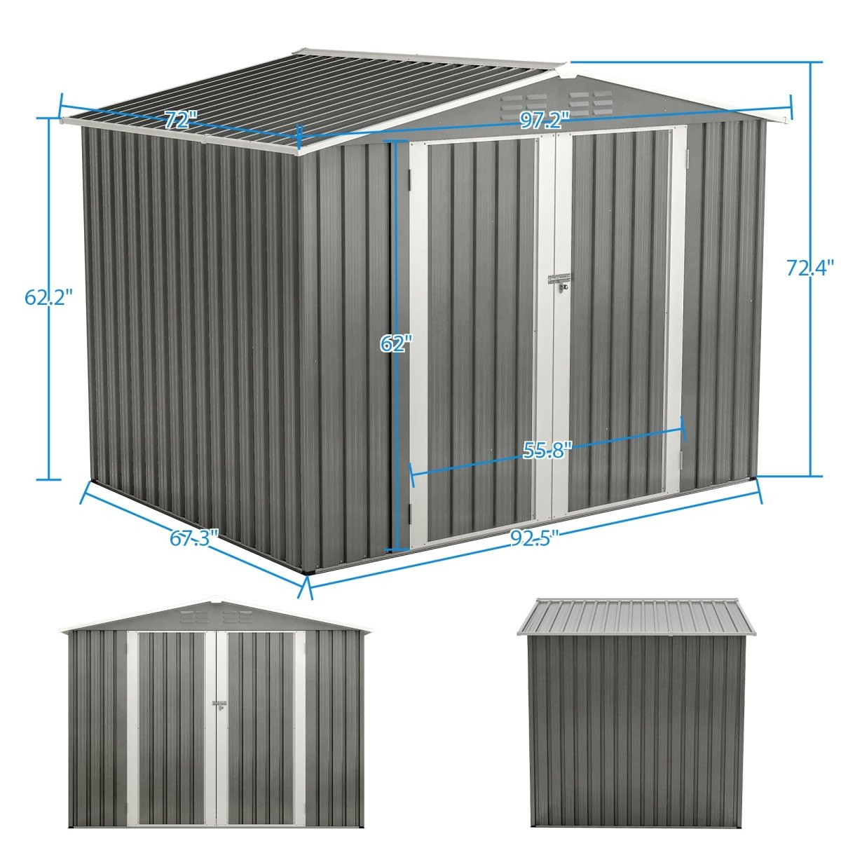 8 x 6 FT Outdoor Waterproof Garden Tool Storage Sheds with Metal Foundation with Floor Frame, Tool Shed with Lockable Hinged Doors & Air Vents, Storage House Waterproof for Backyard, Lawn, Gray - HomeDIYer