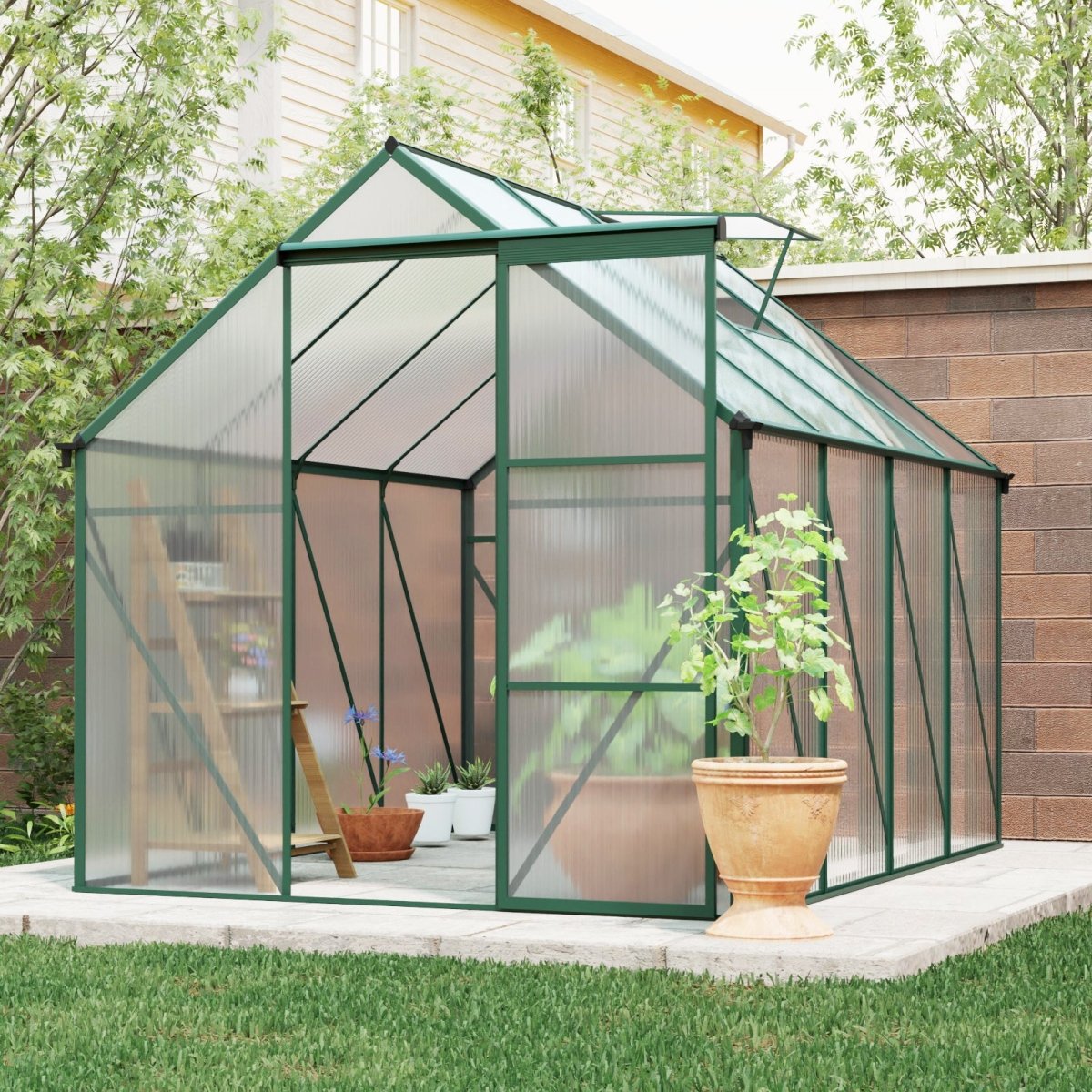 Green - 6 x 8 FT Outdoor Patio Greenhouse - HomeDIYer