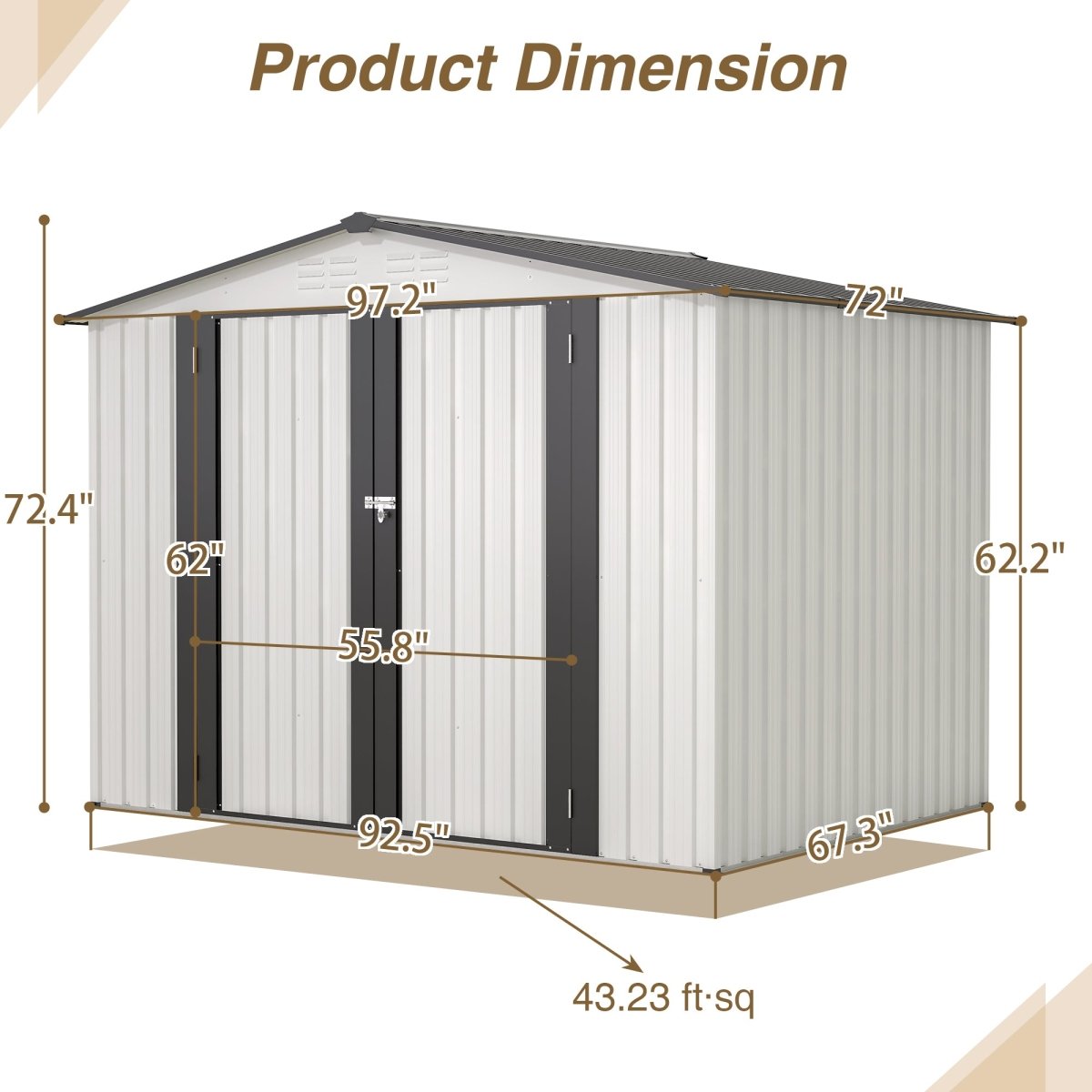 8 x 6 ft Outdoor Storage Shed, All Weather Metal Sheds with 2 Lockable Doors, Tool Shed for Garden, Backyard, Lawn,White - HomeDIYer