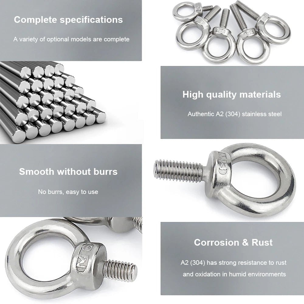 Lifting Eye Bolts A2 Stainless Steel Metric M3–M36 | Ring Screws for Rigging & Marine - HomeDIYer