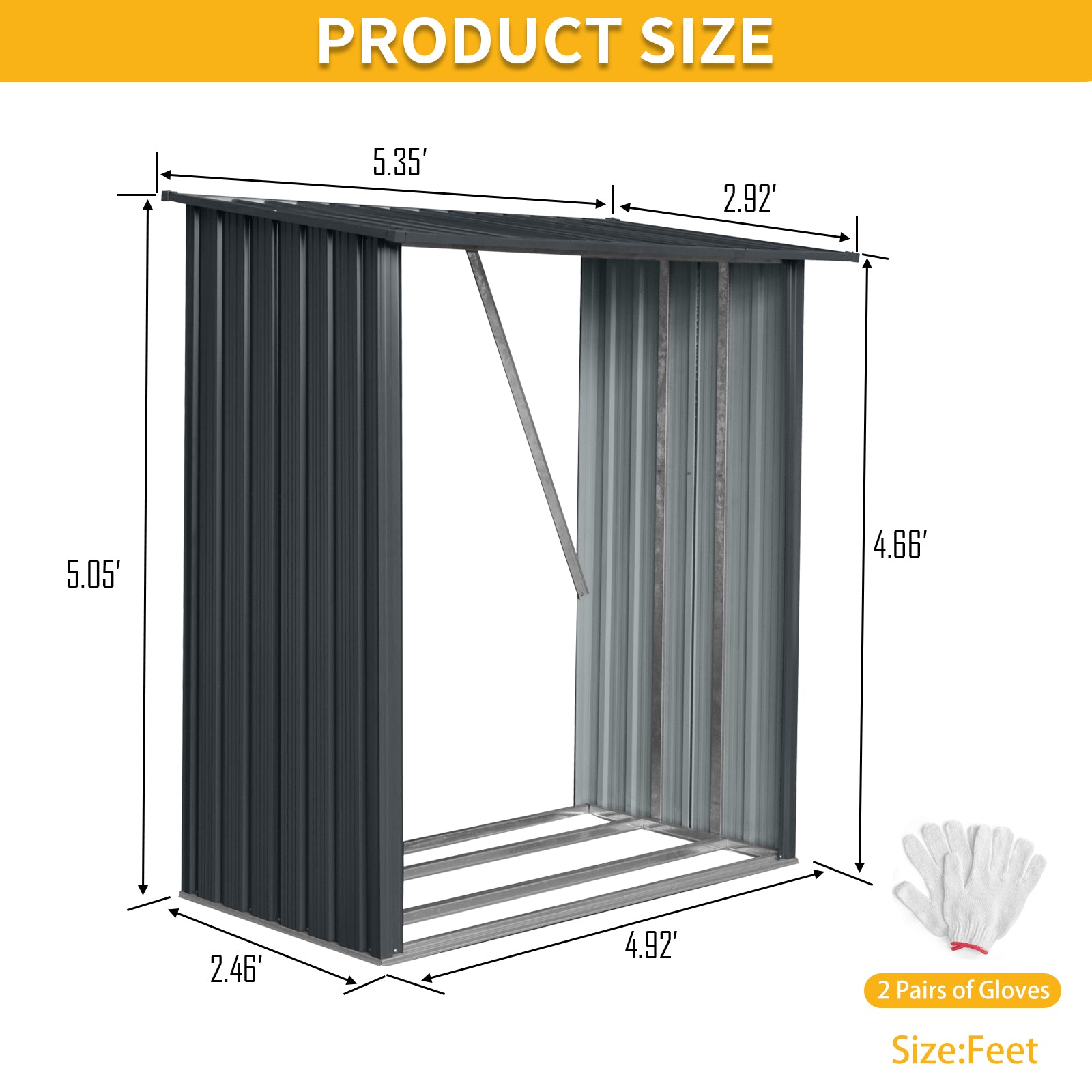 3ft x 5ft Outdoor Meta Firewood Rack ,Open Wood Shed For Firewood, Pellet, or Lumber Storage , Black