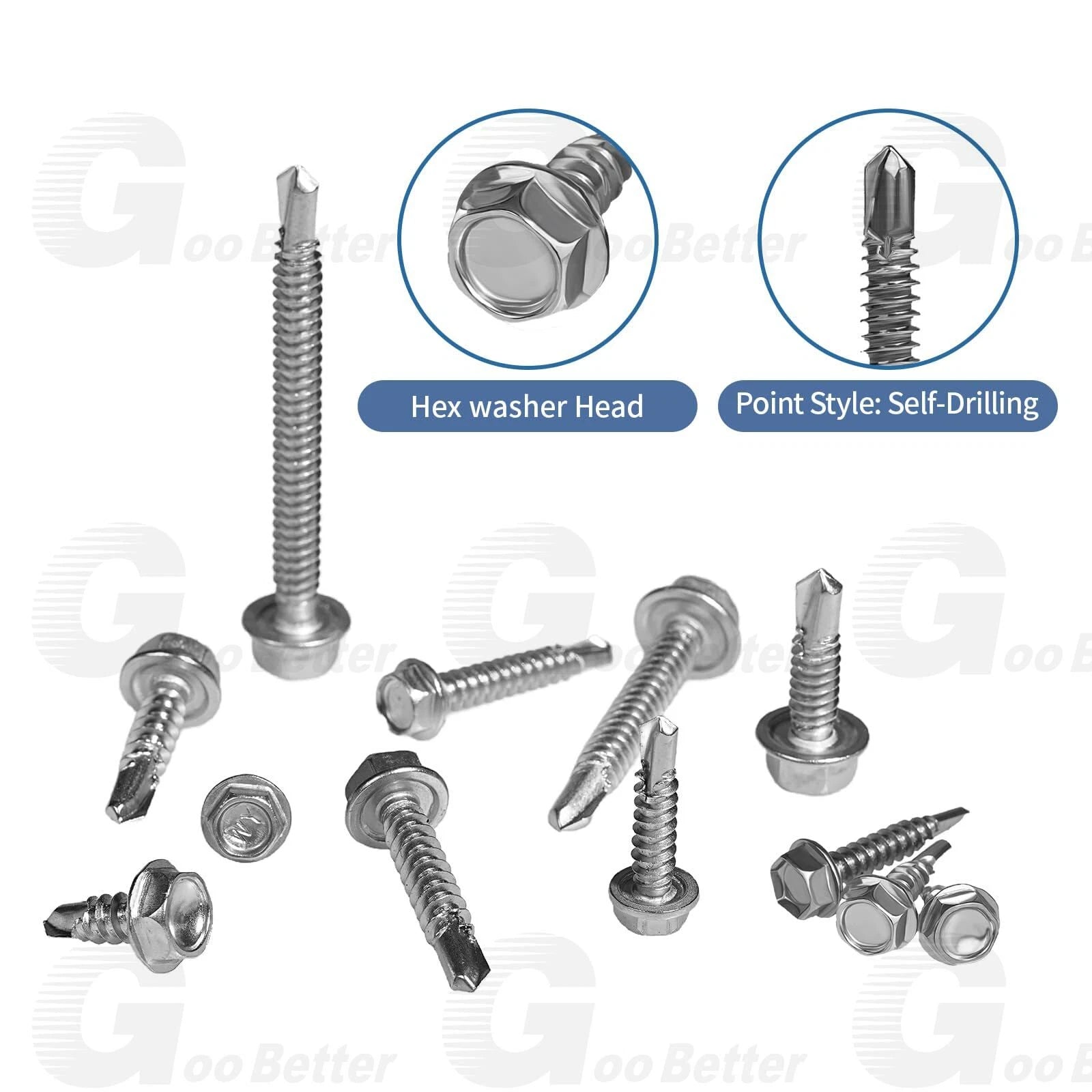400pc #8 #10 #12 Hex Washer Self-Drilling Tek Screws – 410 Stainless Steel Kit