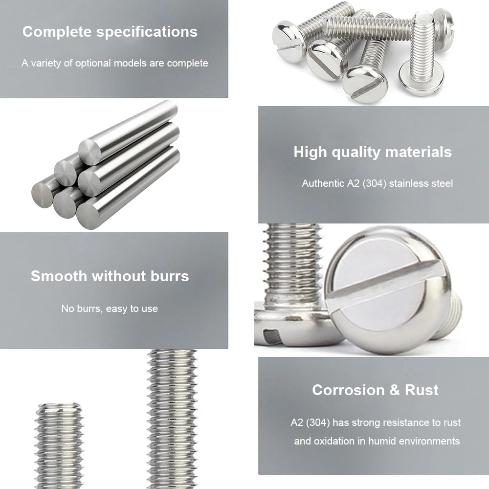 Slotted Pan Head Machine Screws – M1.6 to M4, A2 Stainless Steel, Fully Threaded, Lengths 3mm–60mm