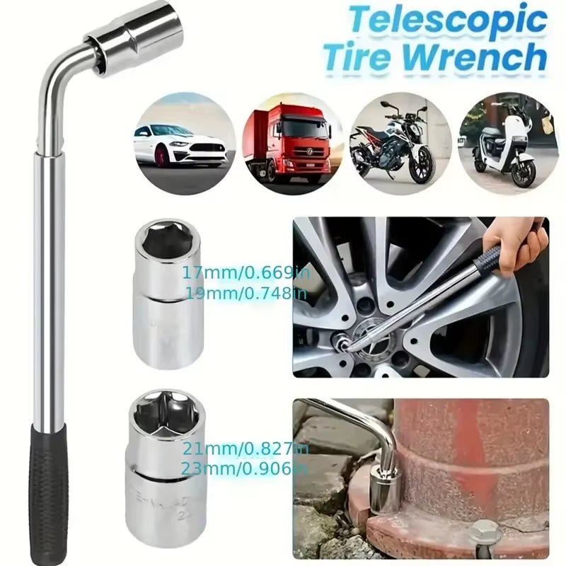 3pcs Car Steel Tire Socket Wrench Set L - Shaped Extendable Telescopic Rod for Car Wheel Lug Nut Removal and Repair - HomeDIYer