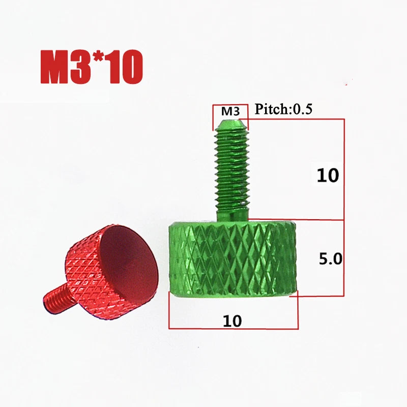 M3*10 Aluminum Alloy Knurled Thumb Screws Hand Grip Knob Bolts Thread L:10mm