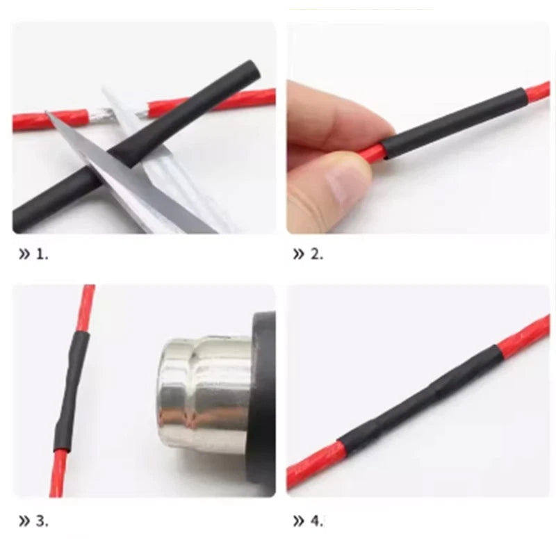 Black Heat Shrink Tubing 2:1 Ratio — 0.8mm to 210mm, Cut to Length