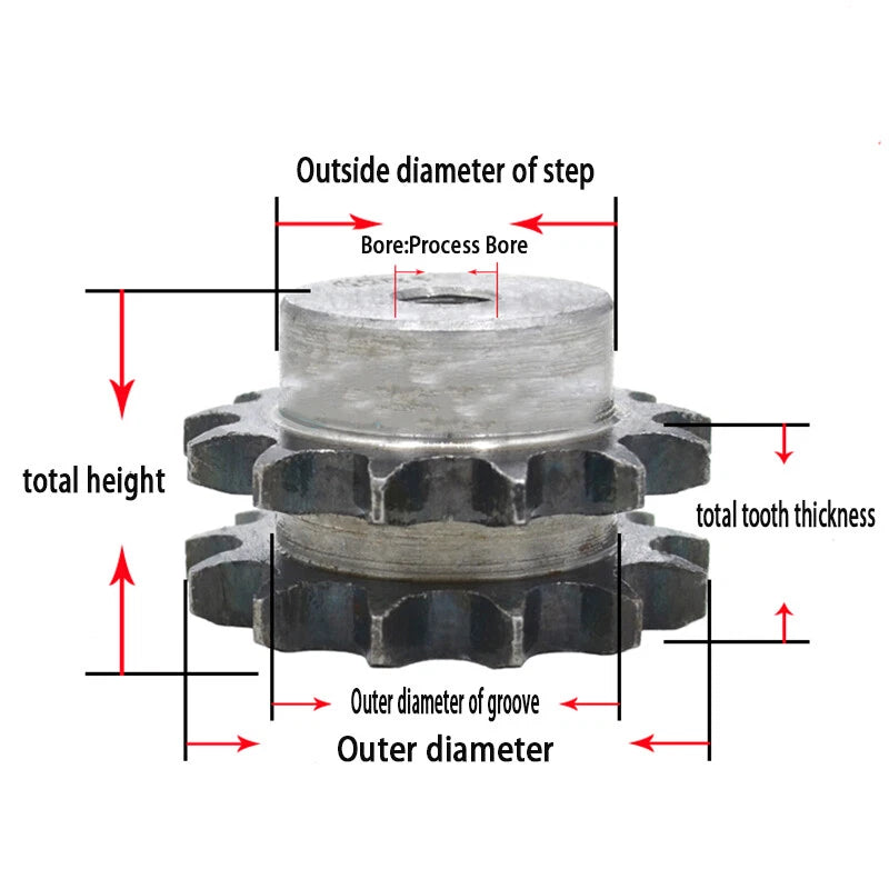 #40 Chain Sprocket 10T-60T Pitch 12.7mm Double Row Tooth for #40 Roller Chain
