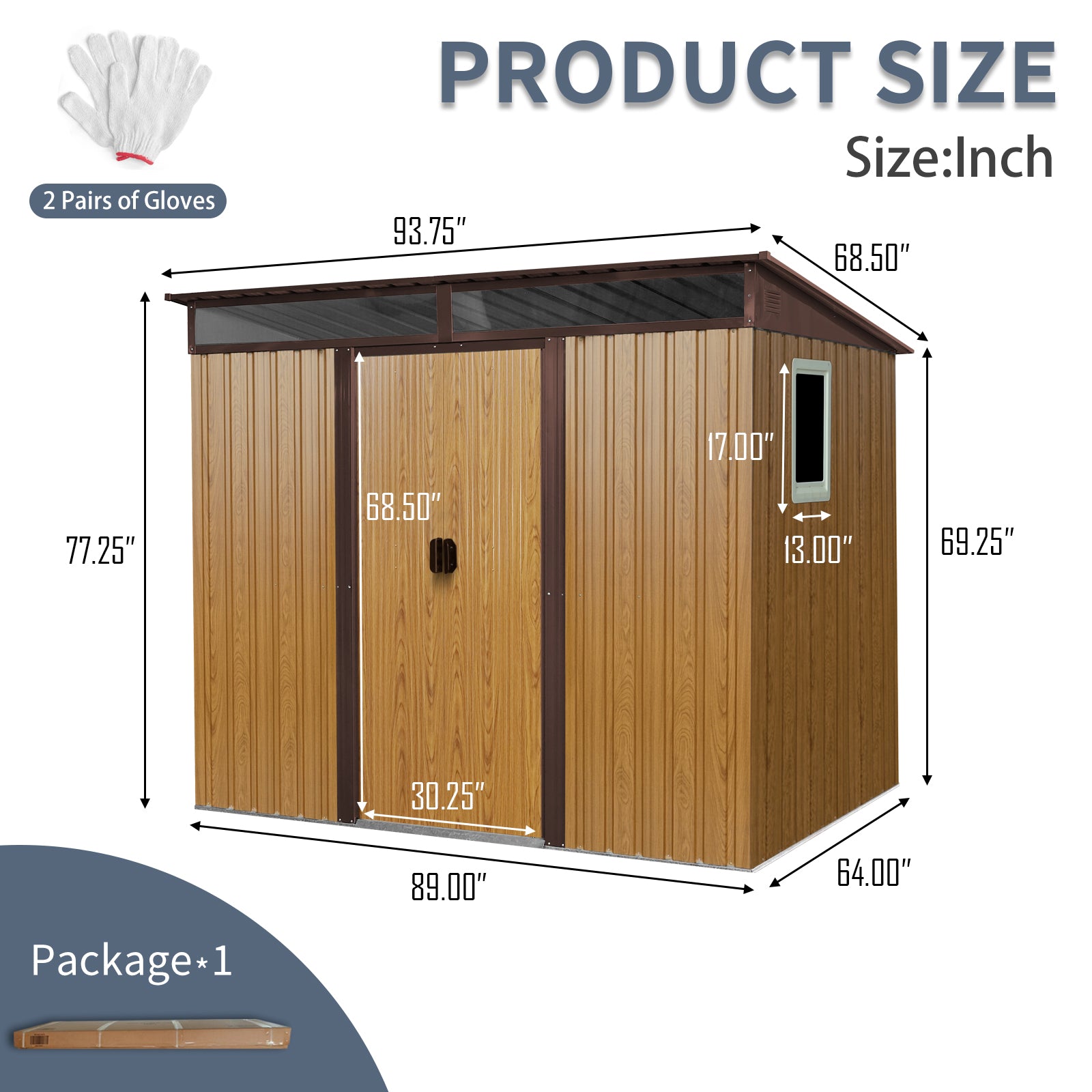 8 ft x 6 ft Outdoor Metal Storage Shed with Window and Transparent plate for Garden, Lawn (Coffee)