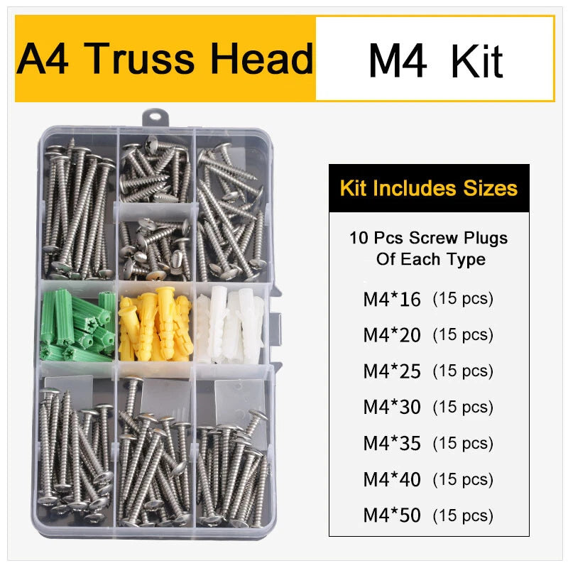 M4 Phillips Truss Head Self Tapping Screw Kit – A2 & A4 Stainless Steel