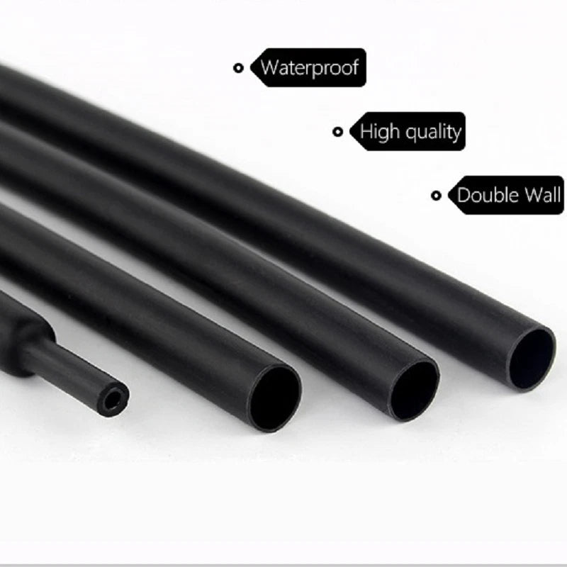 Black Adhesive Heat Shrink Tubing 4:1 Ratio — Waterproof Glue-Lined Sleeving (4mm–40mm)