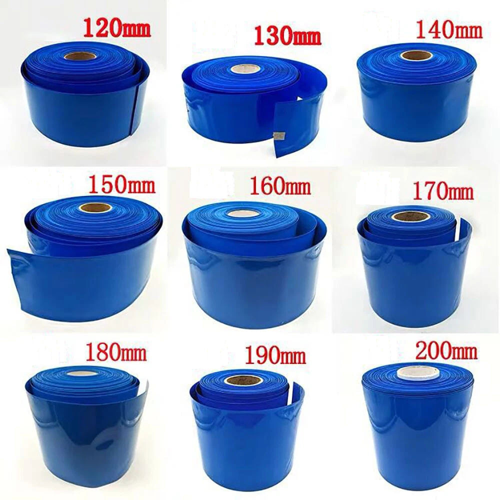 PVC Heat Shrink Tube for RC Battery Packs — 103mm to 500mm Flat Width, Blue & Clear