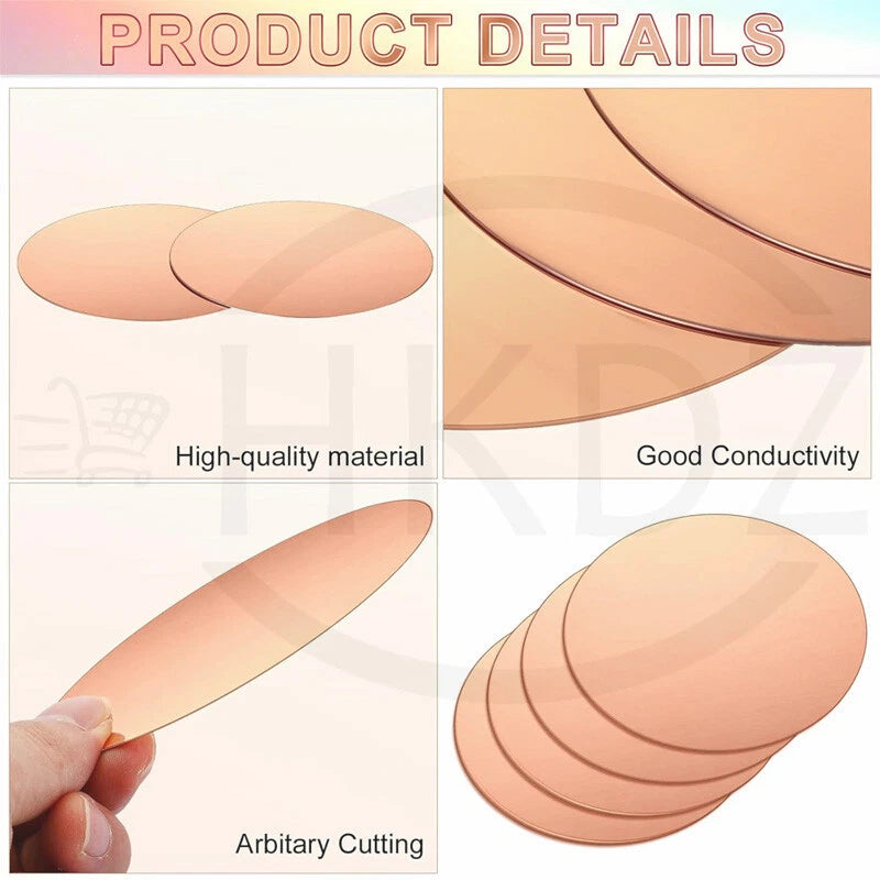 Solid Pure Copper Discs Blanks Round Plate Metal Sheet OD 10-300mm Thick 3.5-6mm