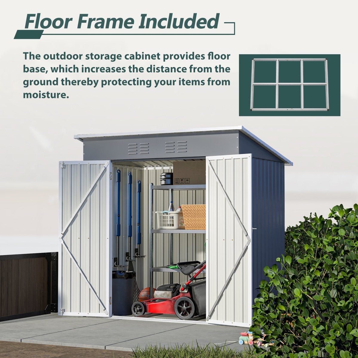 6'x4' Outdoor Metal Storage Shed for Garden Tools Lockable Door With Floor Frame - HomeDIYer
