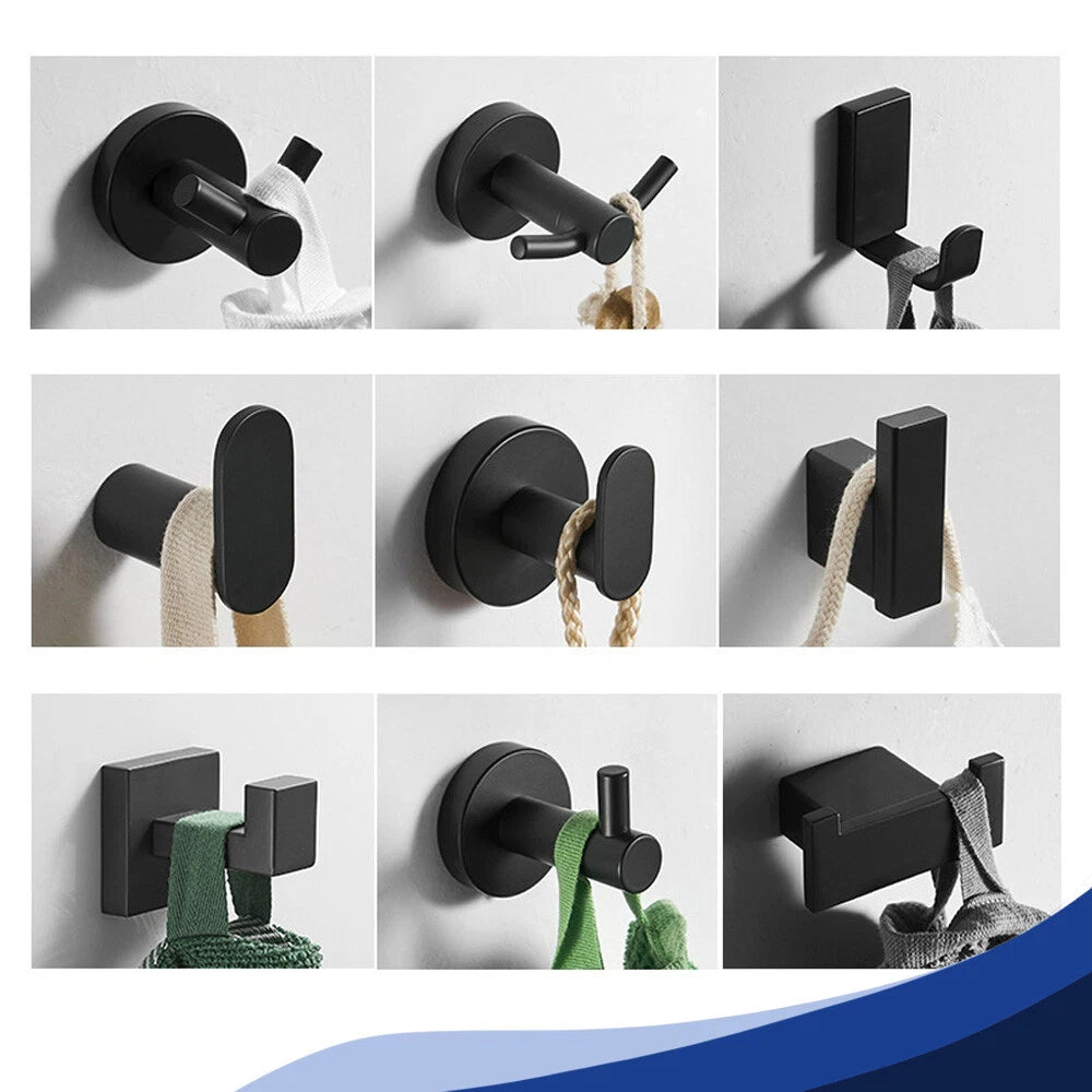 Coat Robe Hooks Stainless Wall Mount Door Hanger Bathroom Towel Black Multi-Type