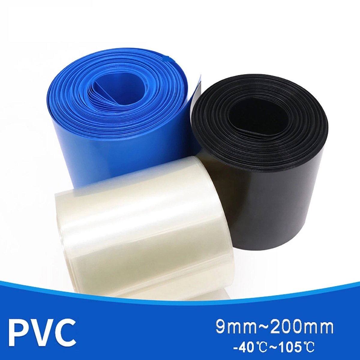 PVC Heat Shrink Tubing for RC Battery Packs — 9mm to 200mm Flat Width, Black Blue Clear - HomeDIYer