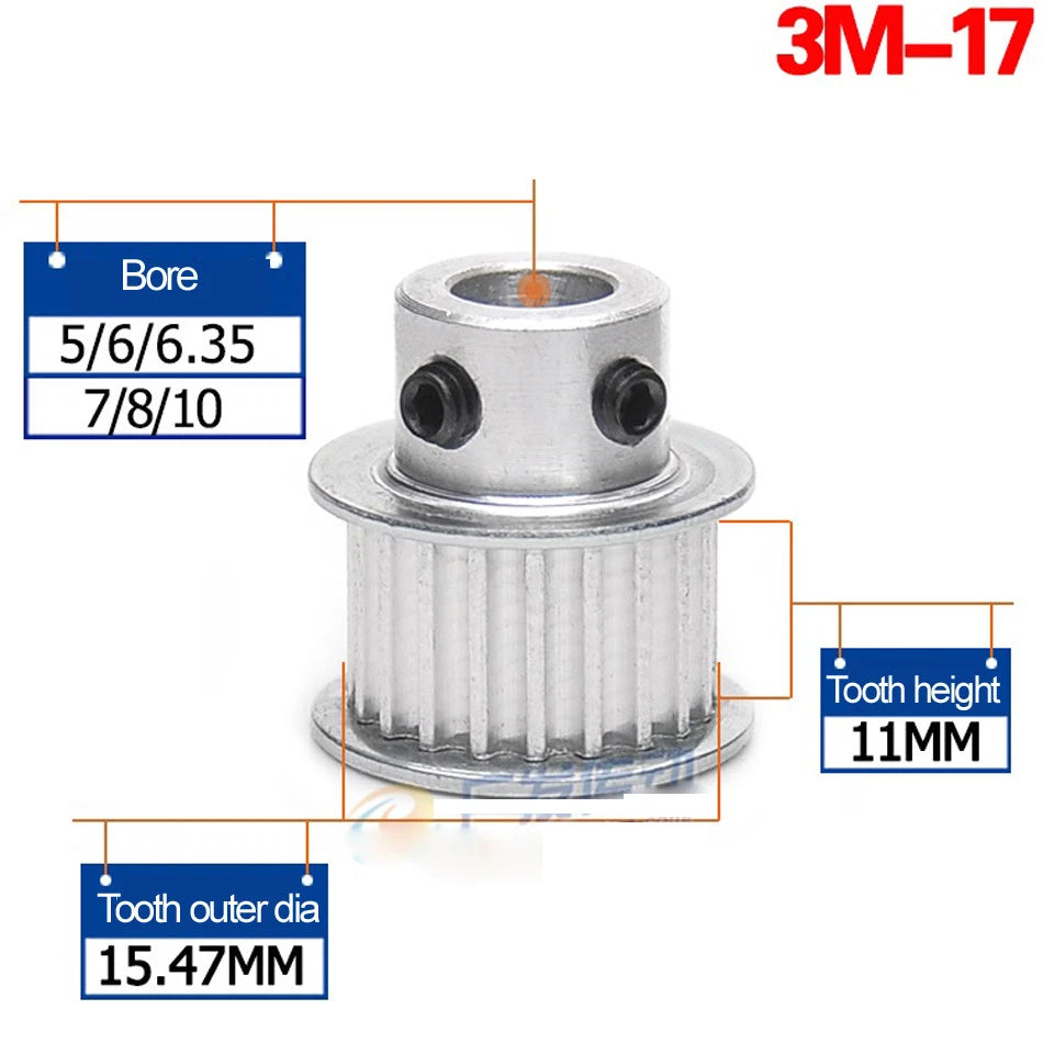 3Mod 15T-60T Pitch 3mm Timing Belt Pulley Synchronous Wheel Selectable Bore