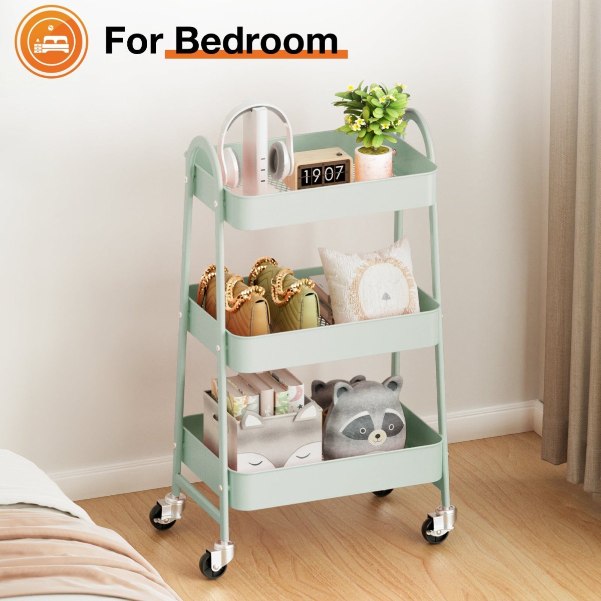 3 Tier Small Rolling Cart, Metal Utility Storage Organizer Kitchen Trolley Bathroom Laundry Room Bar Office Shelves - HomeDIYer