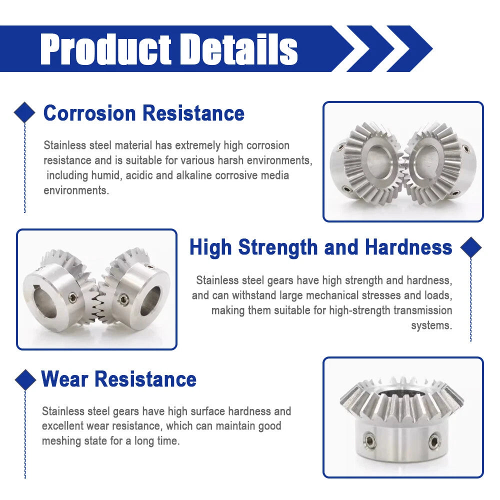 1-3 Module 15-30 Teeth Stainless Steel Umbrella Bevel Gear 90° Angle, Ratio 1:1