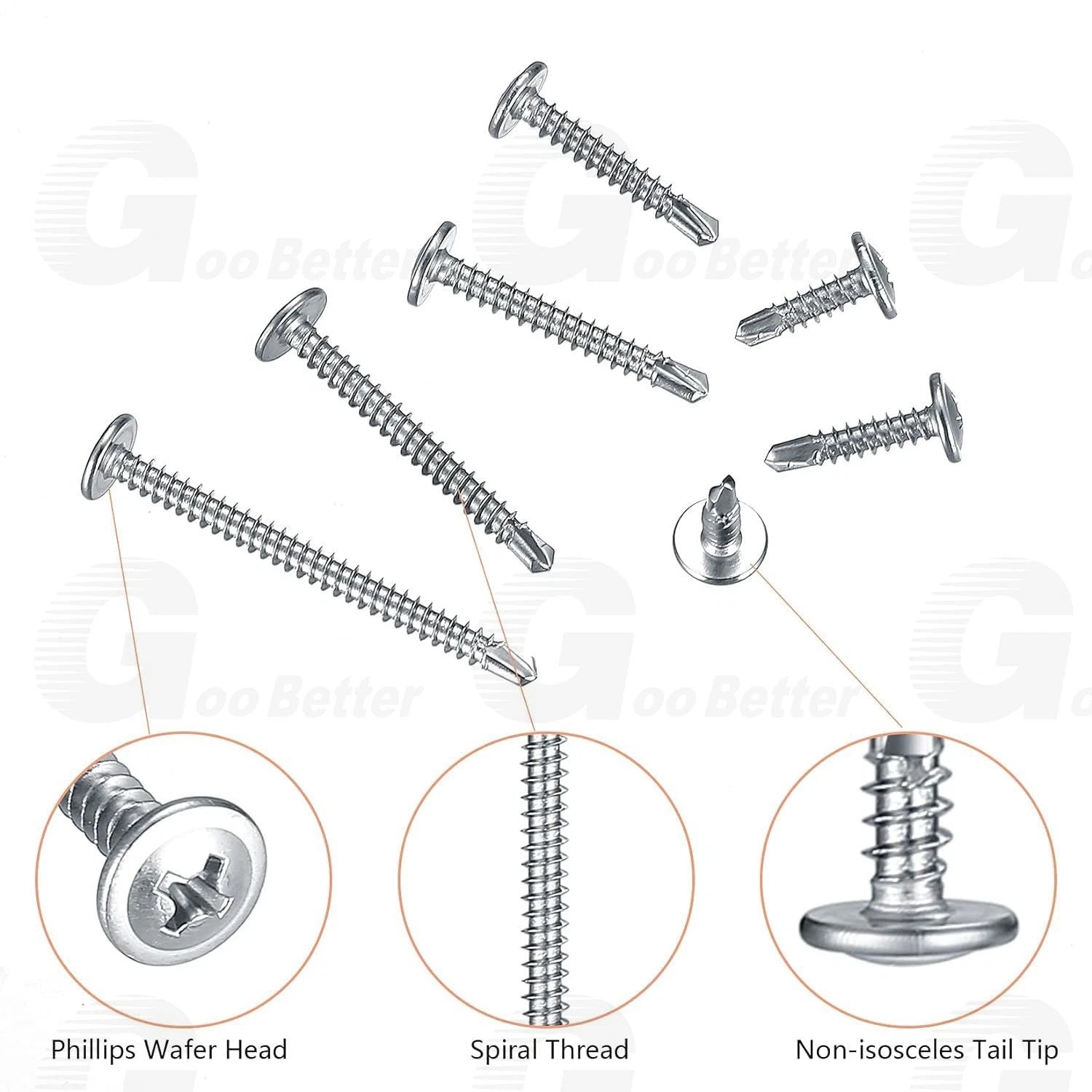 #8 Stainless Steel Wafer Head Sheet Metal Screws Assortment Kit (190pcs)