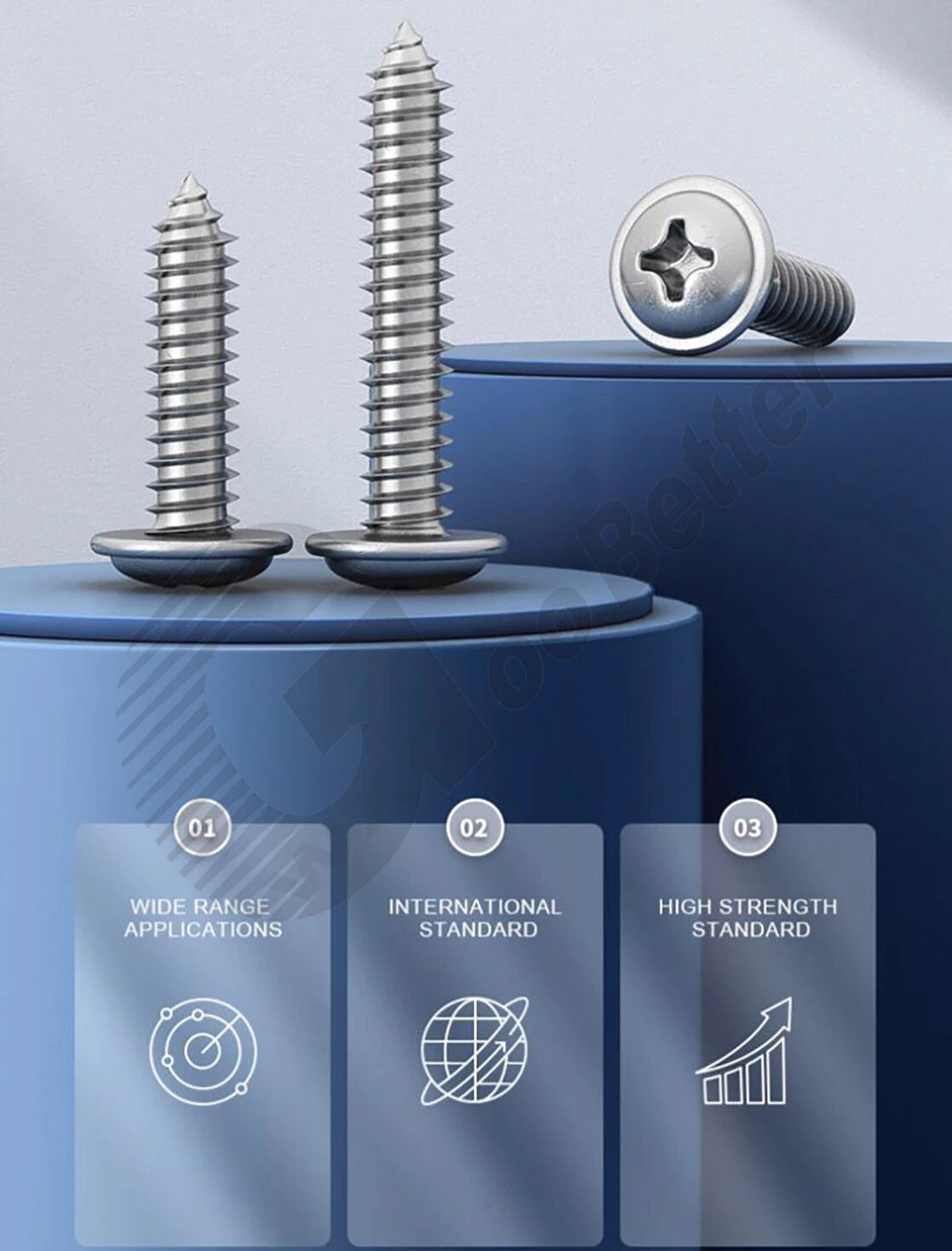 M1.2 M1.4 M1.7 M2 M2.3 M2.6 M3 M4 M5 Pan Head Self‑Tapping Screws with Washer – A2 304 Stainless Steel
