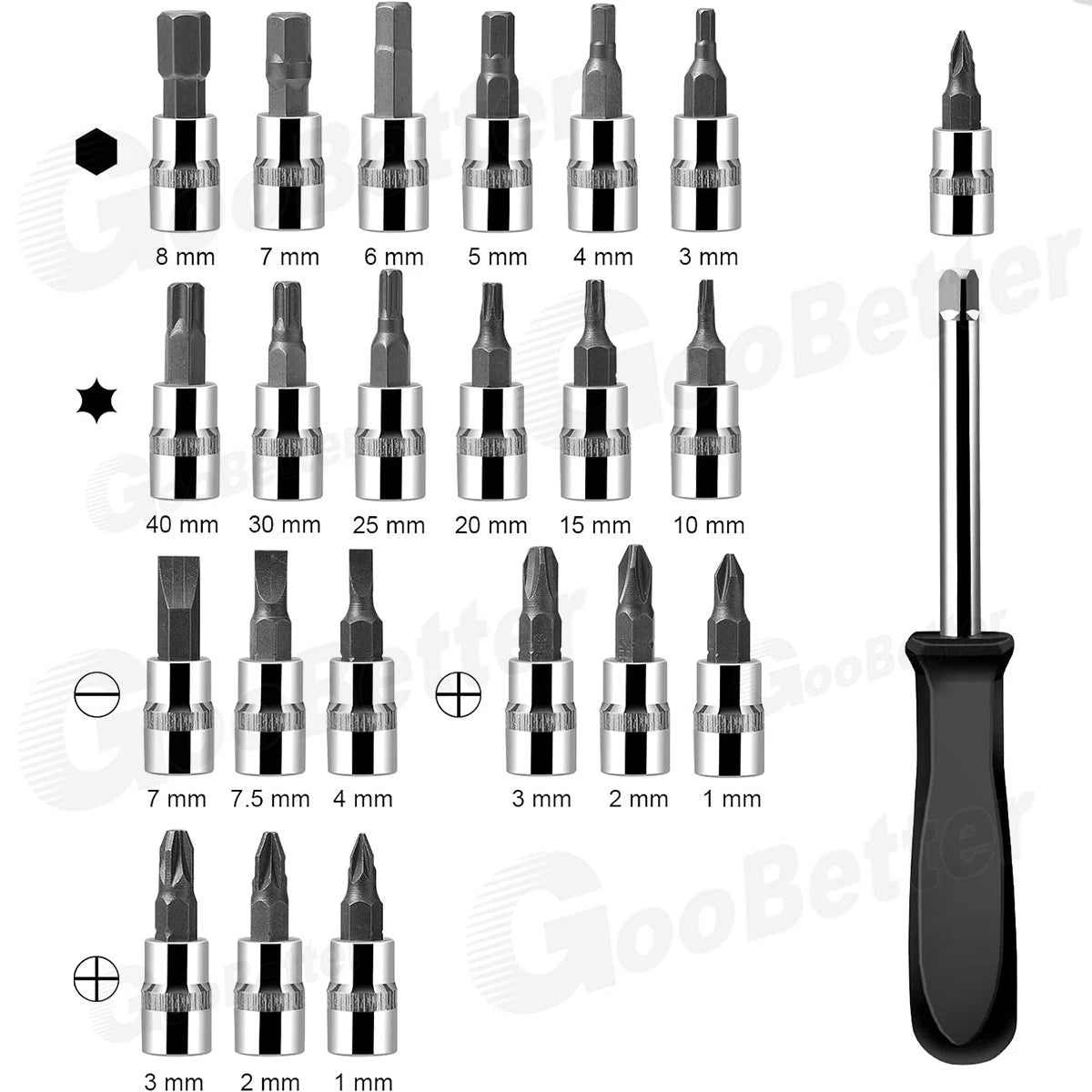 46x Socket Wrench Set 1/4" Drive Ratchet Set Wrench Bits Garage Car Repair Tools