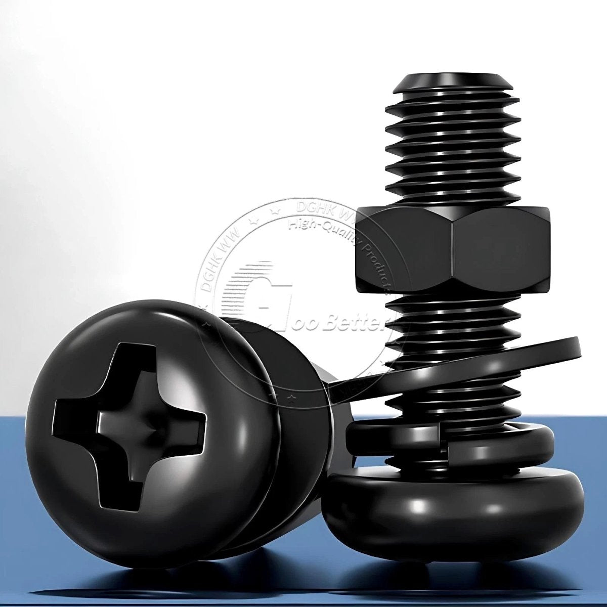 Black Phillips Pan Head Machine Screws with Washers — Metric M2 to M6 - HomeDIYer