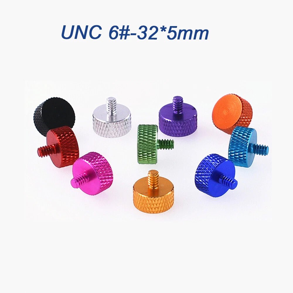 6 - 32 UNC Flat Knurled Thumb Screws for PC Case — Aluminum Alloy, 10 Colors - HomeDIYer
