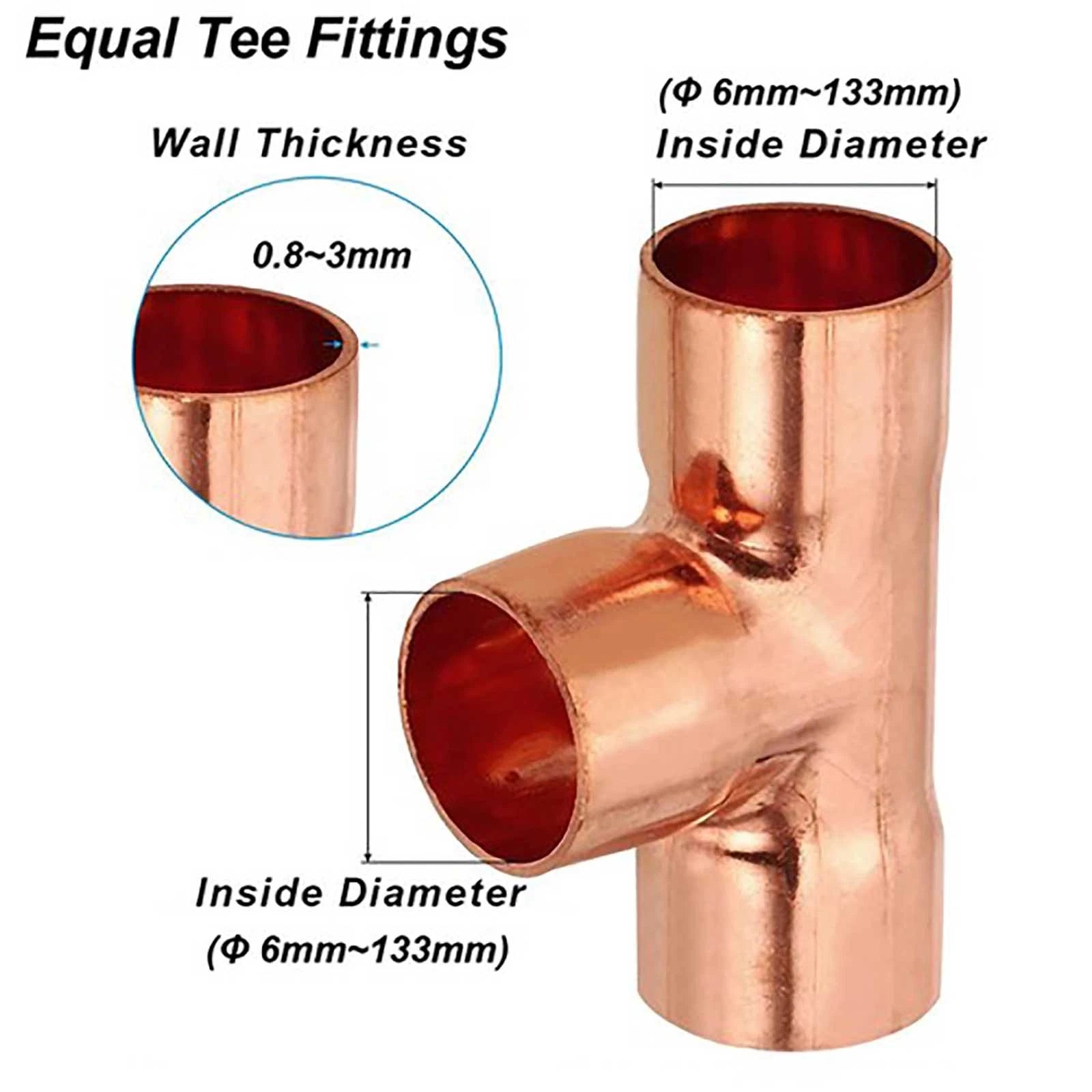 End Feed Copper Equal Tee Fittings | WRAS Approved | 6mm–89mm
