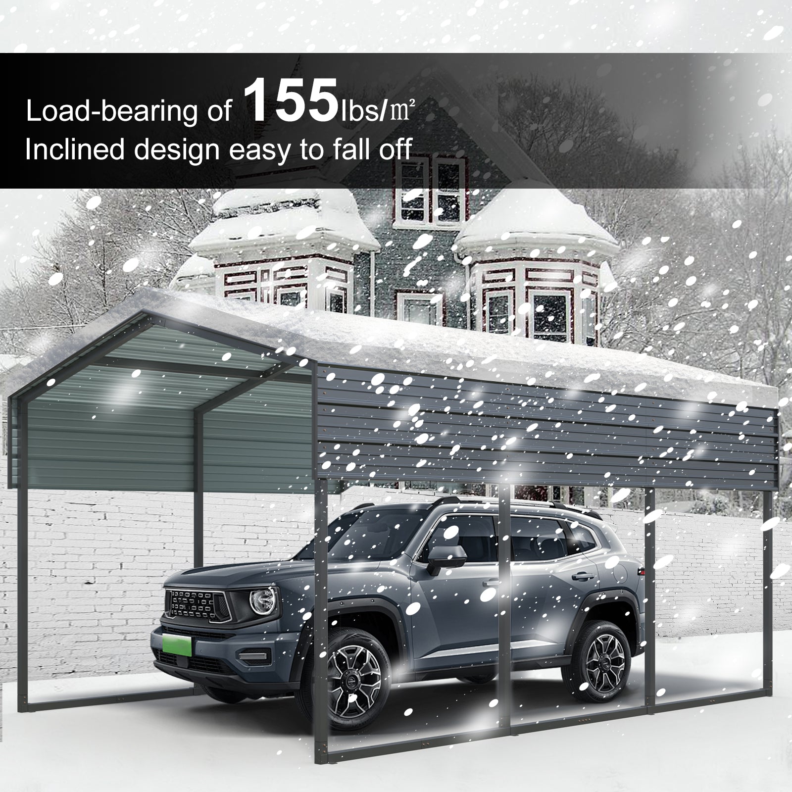 Outdoor Carport, 10 X 15 FT Carport, Heavy Duty Carport Canopy with Galvanized Steel Roof and Frame, Metal Carport Large Garage for Driveway Car, Truck ,302 ibs