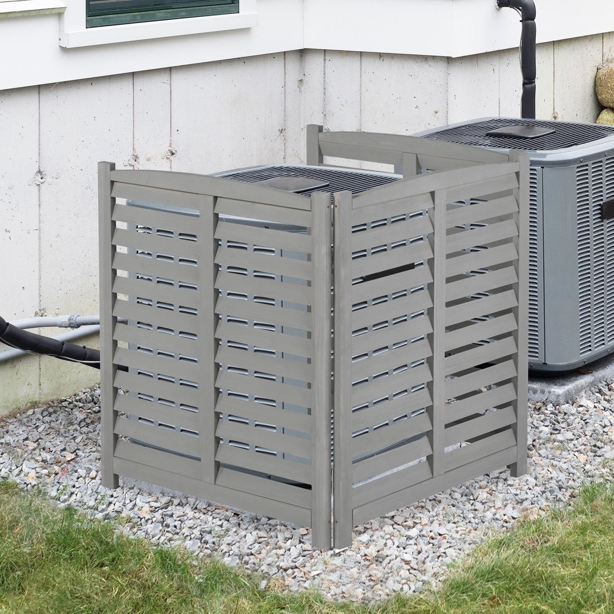 3 - Panel Outdoor Privacy Screen for AC Units | Solid Wood Ventilated Fence 32"x38" - HomeDIYer