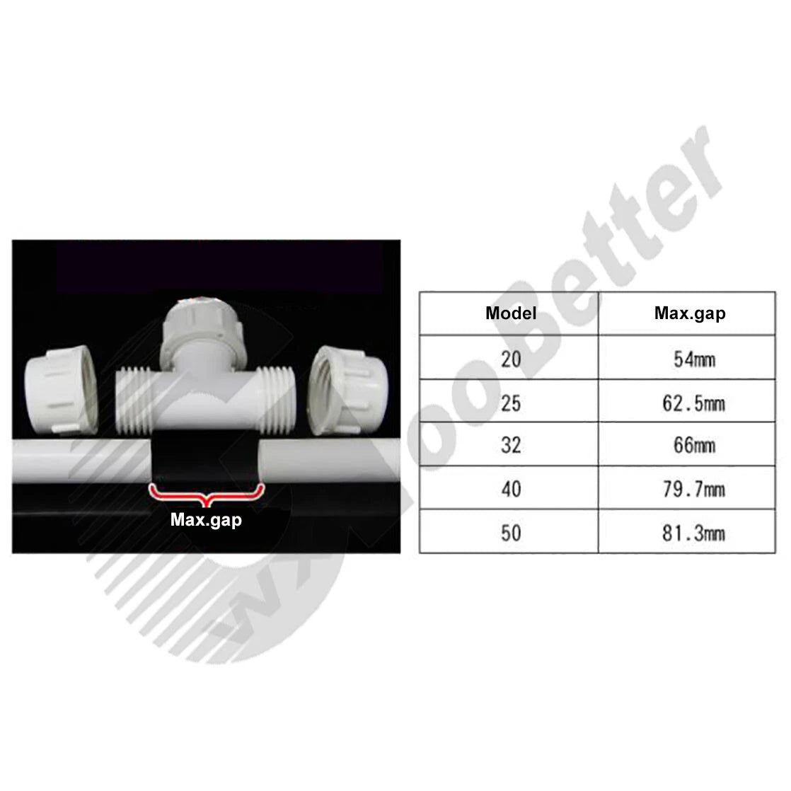 PVC Tee Connectors White Φ20mm Φ25mm~Φ50mm Fittings Union Connectors Lengthened