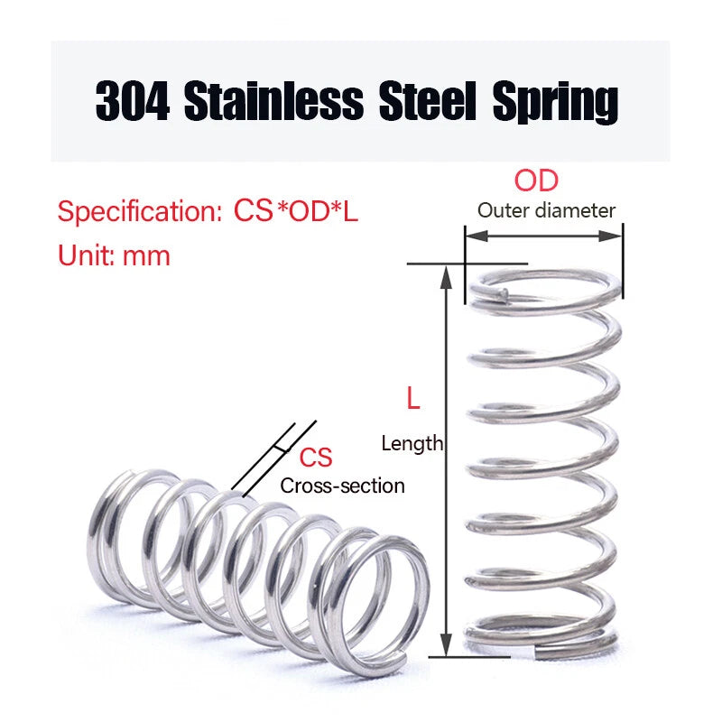 Compression Springs Wire Dia 1mm OD 8mm L 10-305mm 304 Stainless Steel Spring
